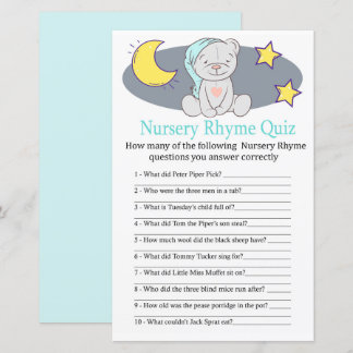 Papier Teddy bear Nursery Rhyme Quiz jeu de baby shower