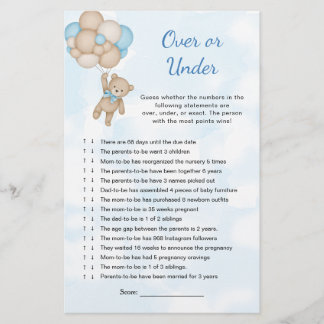 Papier Teddy Bear Over or Under Baby Game