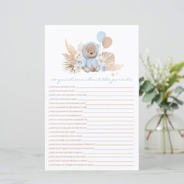 Papier Teddy Bear Questions Sur Les Parents Baby Game (Debout devant)