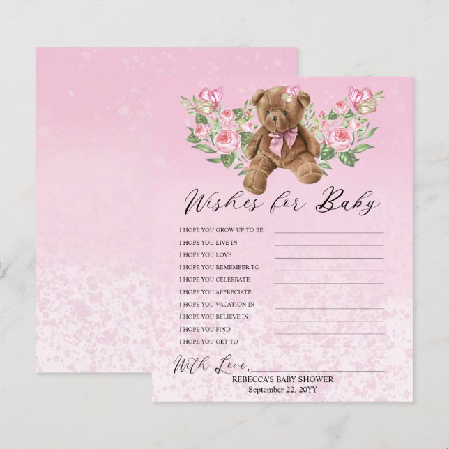 Papier Teddy Bear Rose Floral Wives for Baby Game (Devant / Derrière)