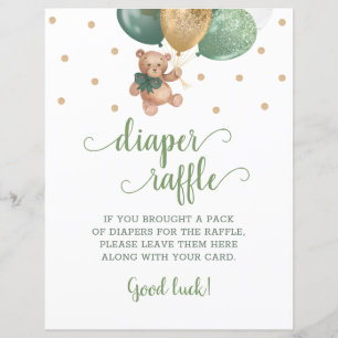 Papier Teddy Bear Sage Green Diaper Raffle Jeu