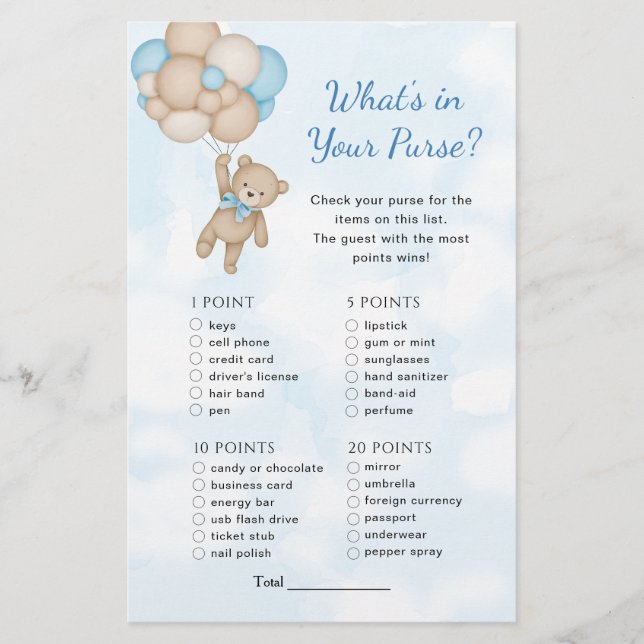 Papier Teddy Bear What's in your Purse Baby Game (Devant)