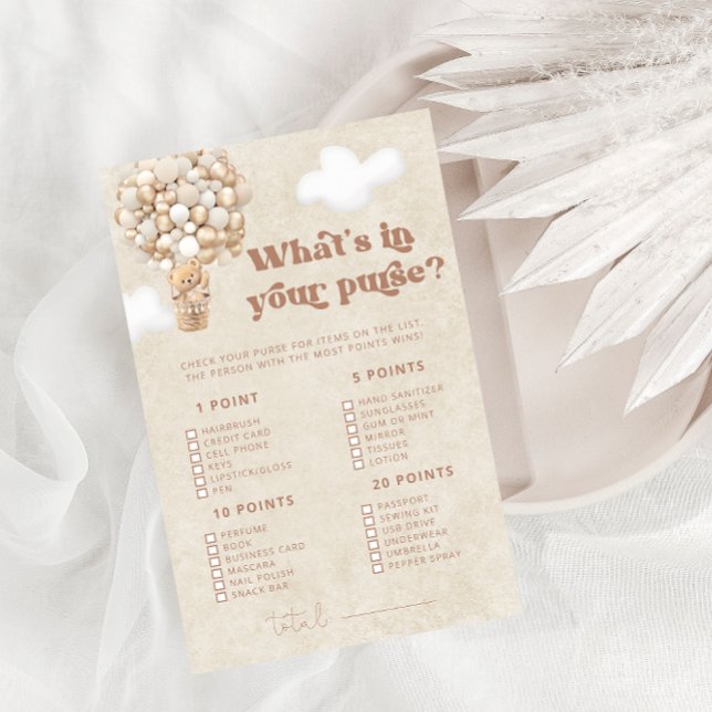 Papier Teddy Bear Whats in Your Purse Baby shower Jeu (Créateur téléchargé)