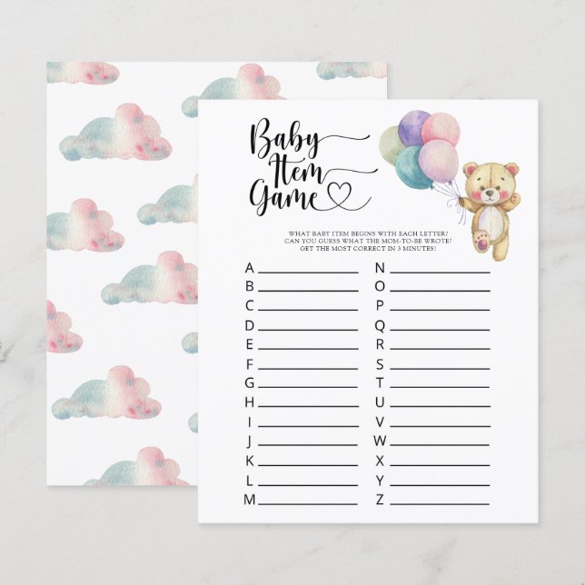 Papier Teddy - Jeu d'objets pour bébé. Jeu de Baby Shower (Devant / Derrière)