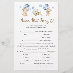 Papier Teddy ours garçon baby shower Nom That Song