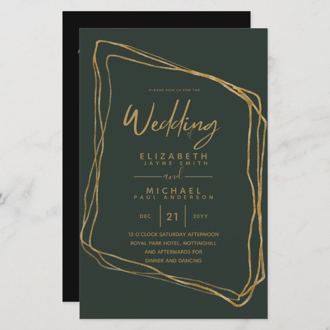 Papier Tendance de couleur OR pour invitation de mariage  (Devant / Derrière)