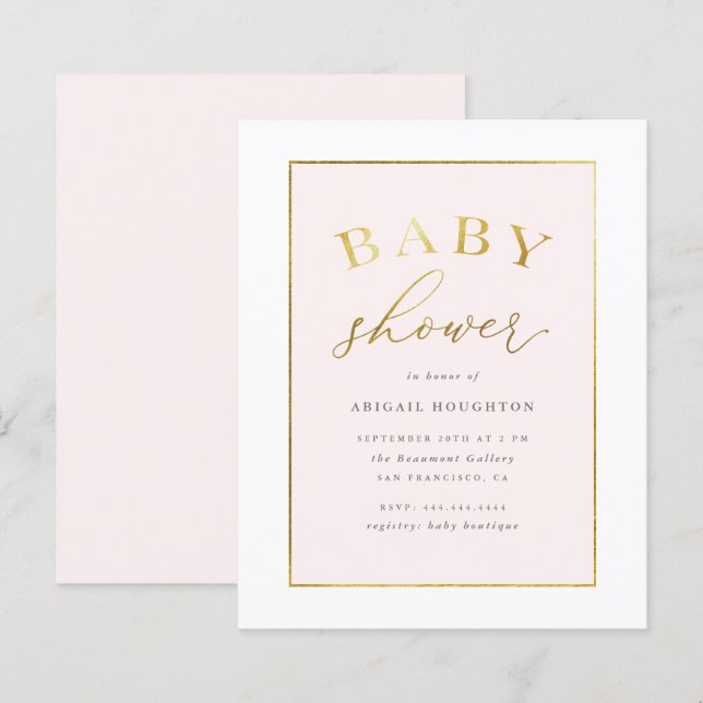 Papier Tendance Déco Rose Pâle Or Typographie Baby Shower (Devant / Derrière)