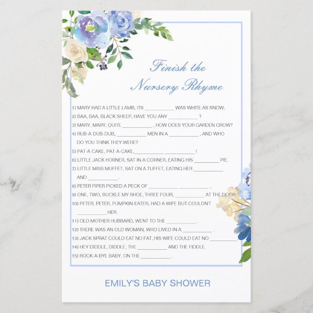 Papier Terminer le rime de la pépinière avec réponse (Devant)