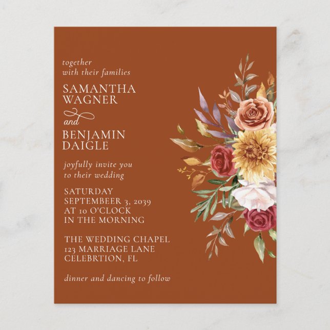 Papier Terracotta Budget Automne Moderne Mariage Floral (Devant)
