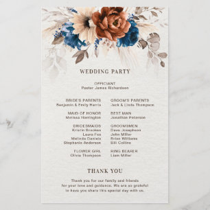 Papier Terracotta Navy Blue Pampas Grass Wedding Programm