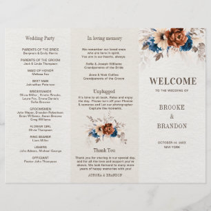 Papier Terracotta Navy Blue Pampas Grass Wedding Programm