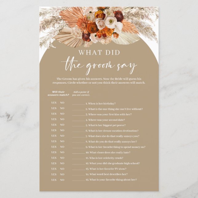 Papier Terracotta pampas herbe Que disait le marié (Devant)