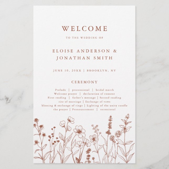 Papier Terracotta Rustic Fall Fleur sauvage Wedding Progr (Devant)