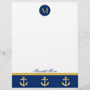 Papier Tête de lettre design Marine et Gold Ancres