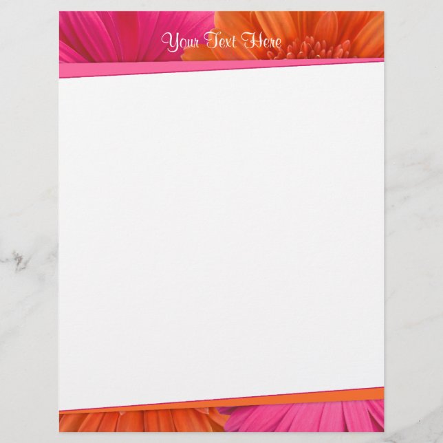 Papier Tête de lettre Gras Orange Rose Gerbera Daisy (Devant)
