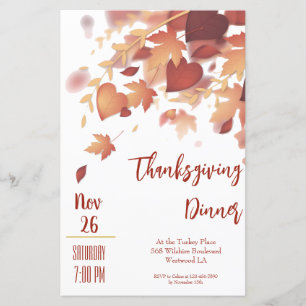 Papier Thanksgiving Fall Leaves Love Diner d'Amour Invita