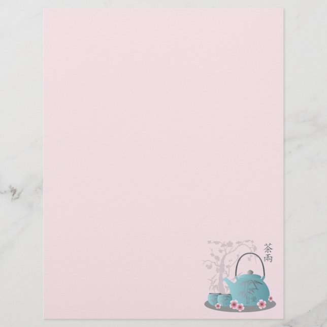 Papier thé bleu asiatique set cerisier fleur design graph (Devant)