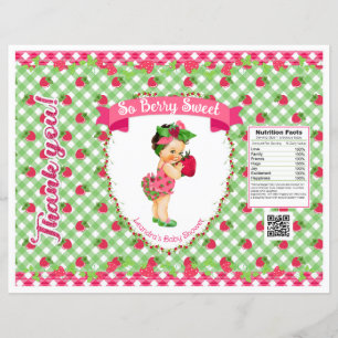 Papier Thème Bébé Fraise Sac à Puce Rose Gingham