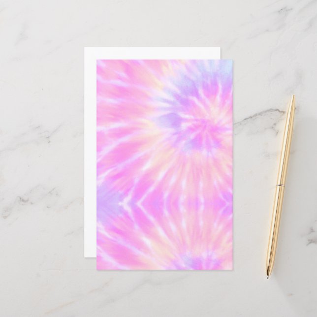 Papier Tiedye Pastel Rainbow Spirale Hippie Tie Dye (Devant/Arrière en situation)
