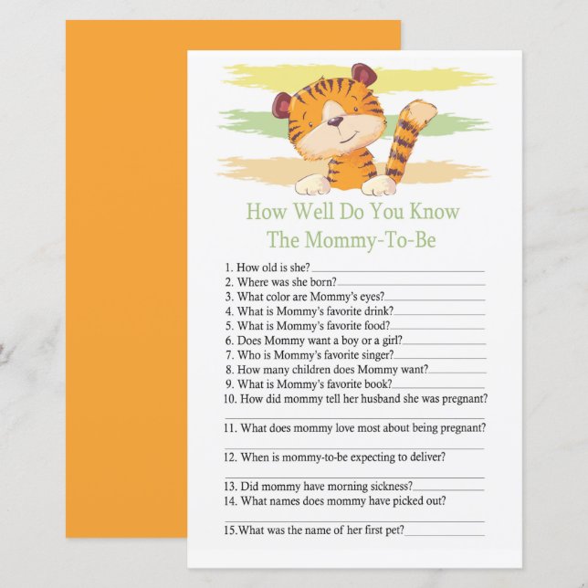 Papier Tigre Connaissez-vous bien le baby shower (Devant / Derrière)