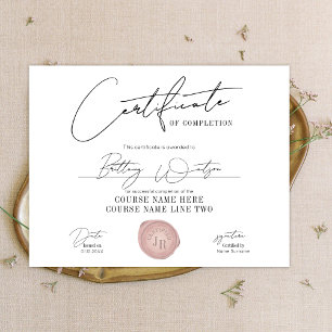 Papier Timbre de cire rose initiale pour certificat éléga
