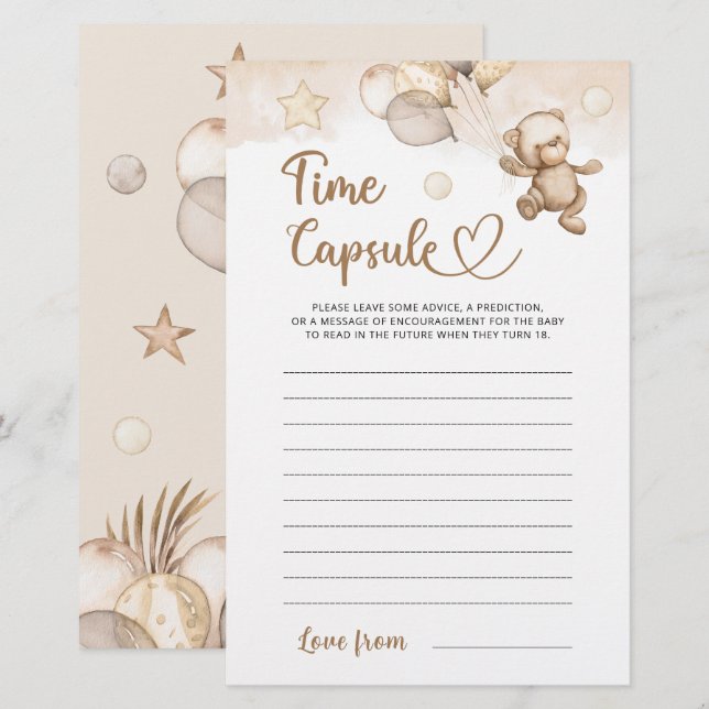 Papier Time Capsule Bear Baby shower Jeu (Devant / Derrière)