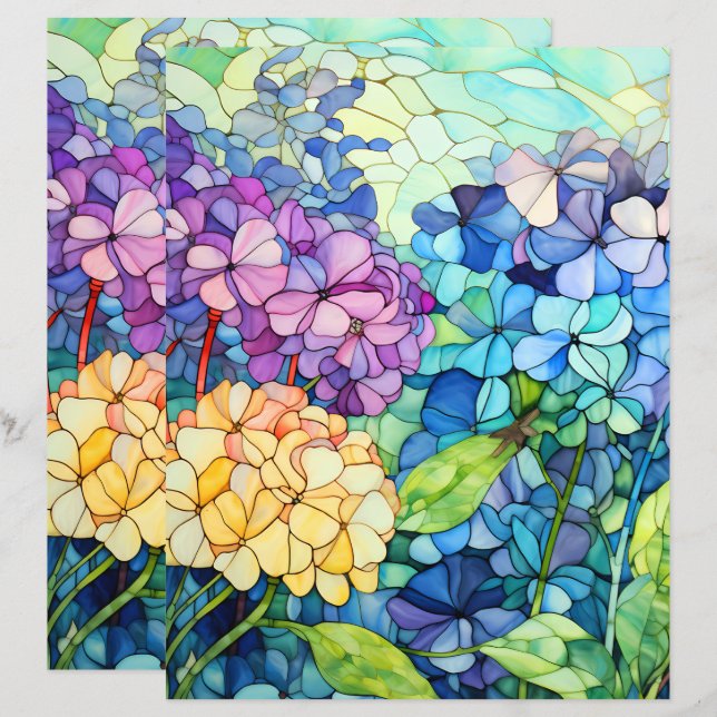 Papier Tissu en verre hydrangée fleurs tissu de découpage (Devant / Derrière)