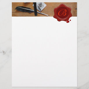 PAPIER TITULAIRE DE LETTRE EN CIRE ROUGE BOIS MONOGRAMME