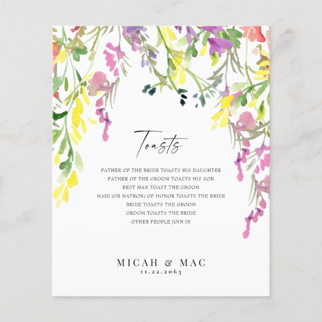 Papier Toast de réception de mariage aux fleurs sauvages  (Devant)