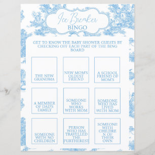 Papier Toile bleue et blanche de Jouy Baby shower Bingo