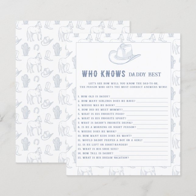 Papier Toile de jouy Cowboy - Qui connaît le meilleur jeu (Devant / Derrière)