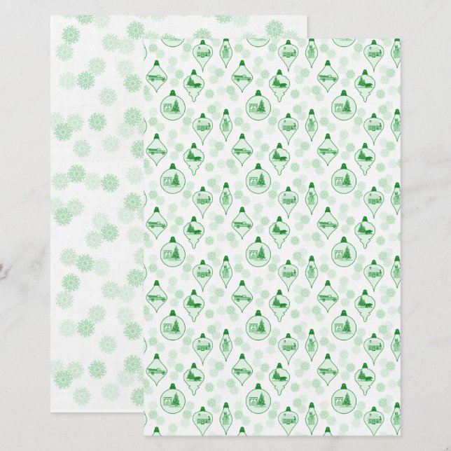 Papier Toile de Noël en vert. (Devant / Derrière)