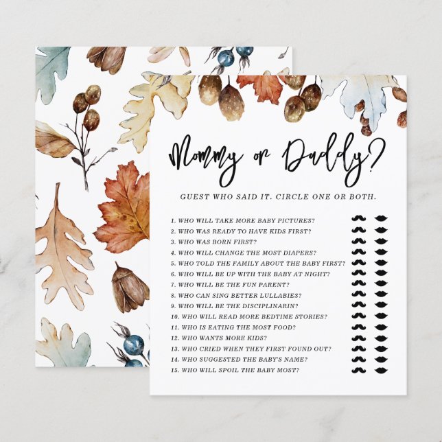 Papier Tomber dans l'amour Automne Baby shower maman ou p (Devant / Derrière)