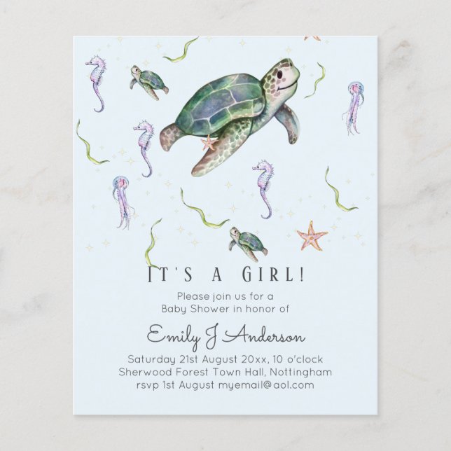 Papier Tortue de Mer et Amis Fille ou Garçon Baby Shower  (Devant)
