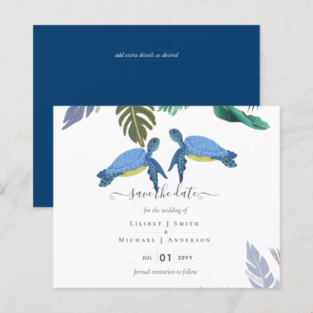 Papier Tortues de mer Mariage bleu jaune (Devant / Derrière)