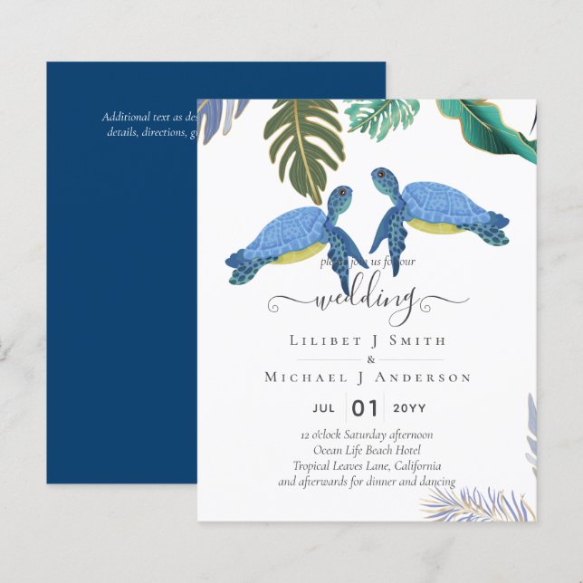 Papier Tortues de mer Mariage bleu jaune (Devant / Derrière)