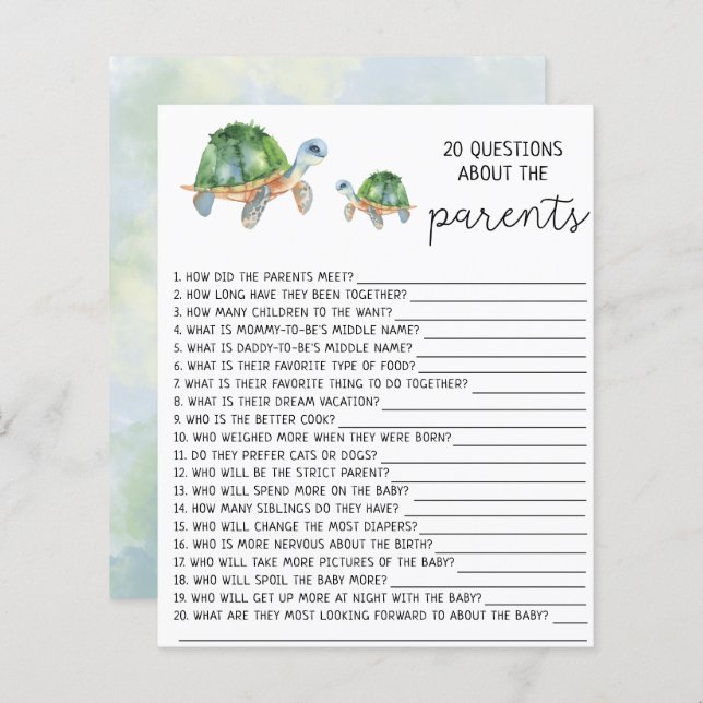 Papier Tortues marines - 20 Questions sur les parents (Devant / Derrière)
