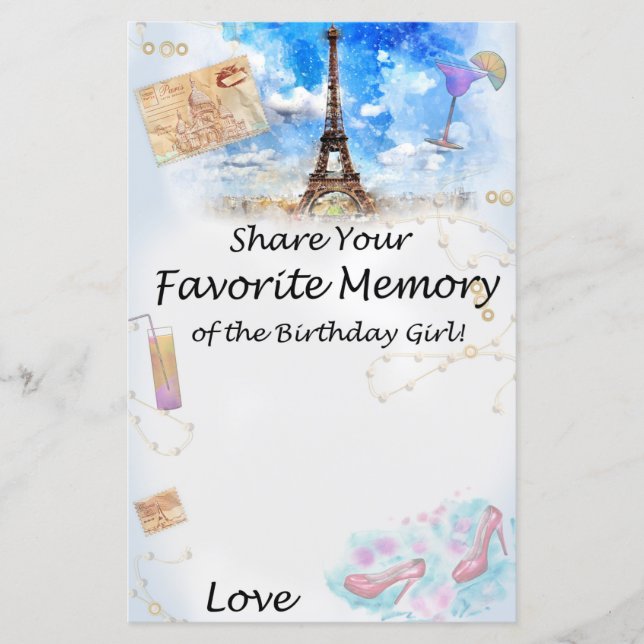 Papier Tour Eiffel Mémoire préférée de la fille d'anniver (Devant)