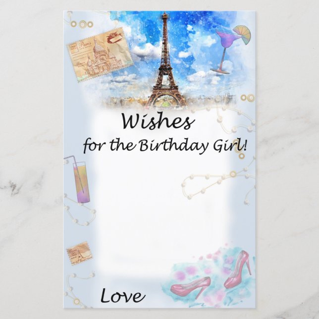 Papier Tour Eiffel Voeux pour le jeu de fille d'anniversa (Devant)