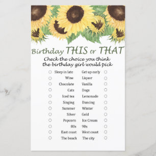 Papier tournesol Anniversaire ce ou ce jeu