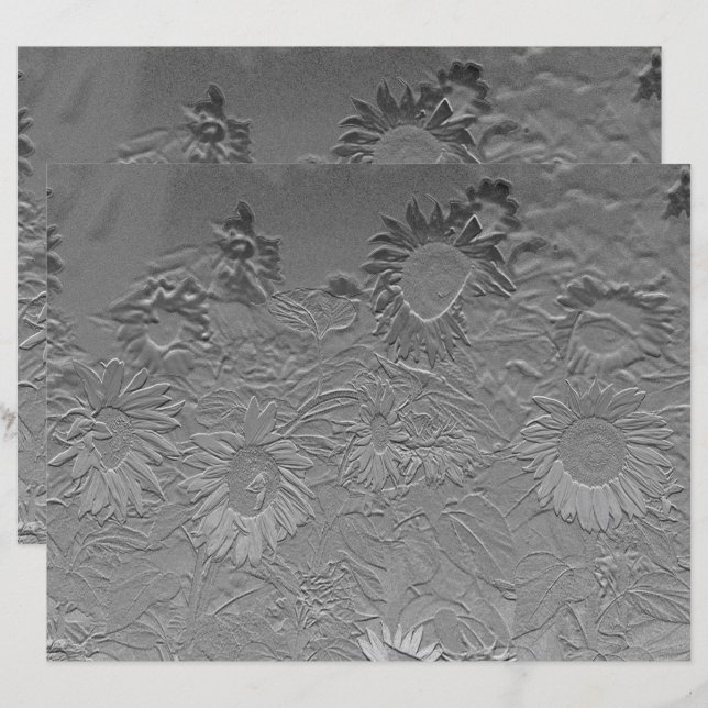 Papier Tournesol Argent Gris Floral Design Découpage (Devant / Derrière)