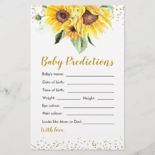 Papier Tournesol en chemin Baby shower Prédiction bébé