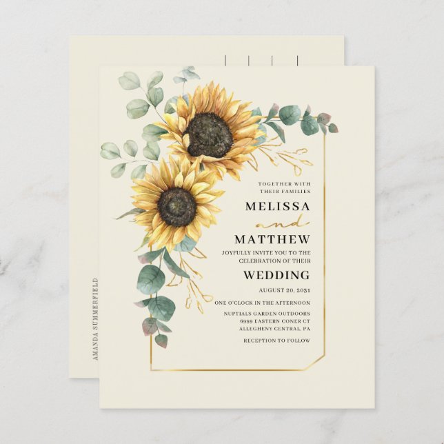 Papier Tournesol Eucalyptus Mariage Invitation florale (Devant / Derrière)