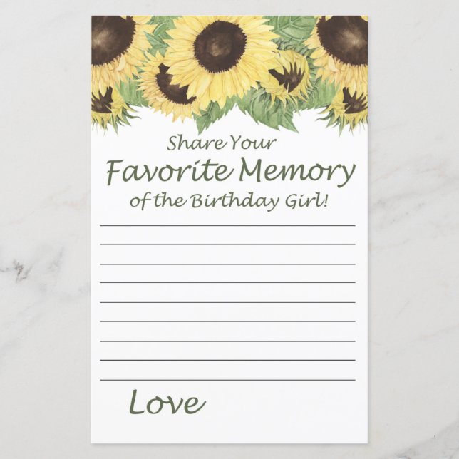 Papier tournesol Favorite Mémoire de la fille d'anniversa (Devant)