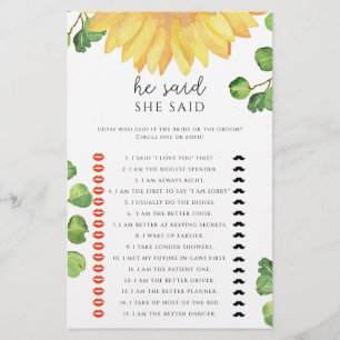 Papier Tournesol Il dit qu'elle a dit jeu de douche nupti