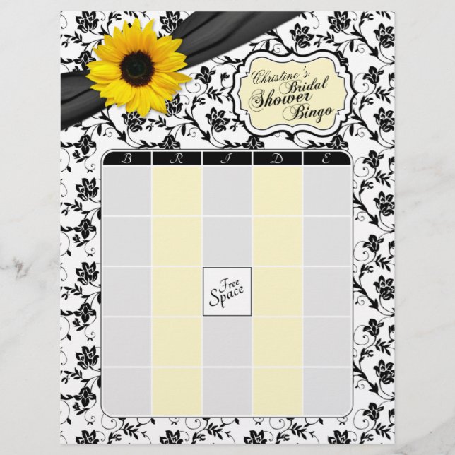 Papier Tournesol jaune Fleur noire Bingo Baby Shower (Devant)