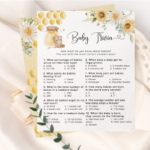 Papier Tournesol miel ours Bébé trivia jeu de baby shower