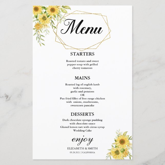 Papier Tournesol Or Géométrique Rustique Mariage élégant (Devant)