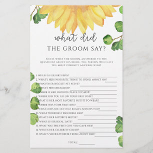 Papier Tournesol Que a dit le marié jeu de mariage