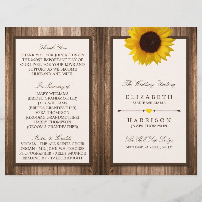 Papier Tournesol rustique et Mariage de bois Brown (Devant)